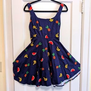 Fruit pattern dress fit and flare watermelon, banana, pineapple
